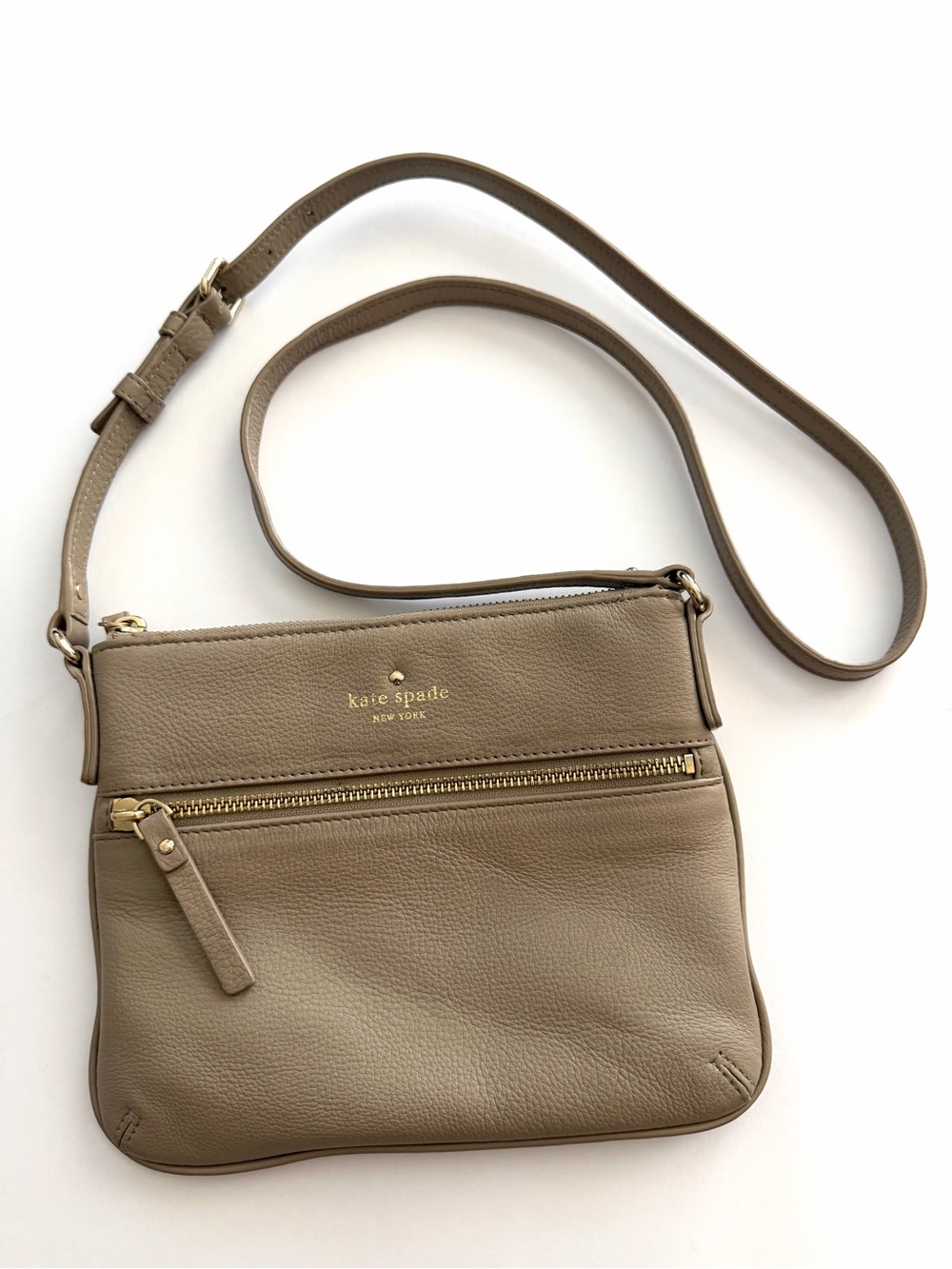 Kate Spade Taupe Leather Crossbody with Gold Hardware